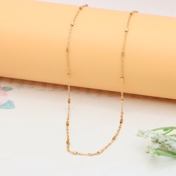 Elegant Rose Gold Brass Necklace with Subtle Textured Detailing, XPNL0351 - Picture 8 of 11
